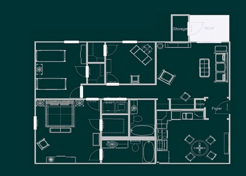 Floor plan for 3 beds, 2 baths, 1064 sqft