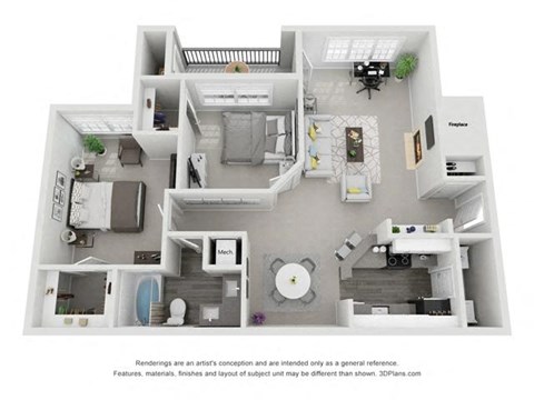 Floor plan for 2 beds, 1 bath, 1103 sqft