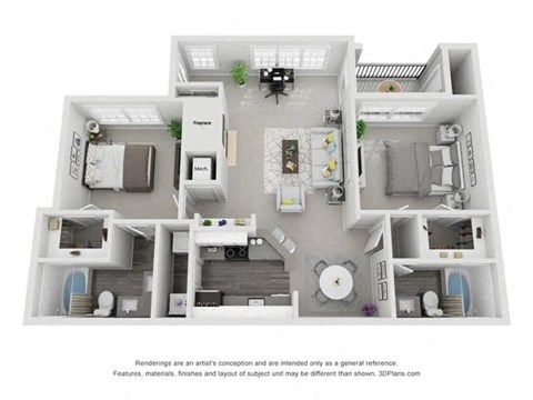 Floor plan for 2 beds, 2 baths, 1179 sqft