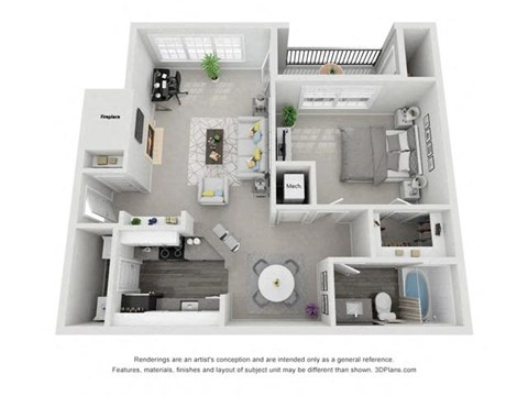 Floor plan for 1 bed, 1 bath, 894 sqft