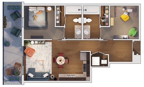 Floor plan for 2 beds, 2 baths, 947 sqft