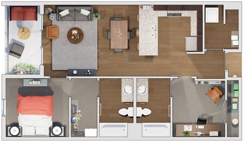 Floor plan for 2 beds, 2 baths, 1013 sqft