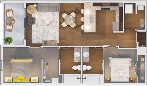 Floor plan for 2 beds, 2 baths, 1014 sqft