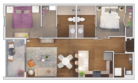 Floor plan for 2 beds, 2 baths, 1013 sqft