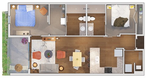 Floor plan for 2 beds, 2 baths, 1109 sqft