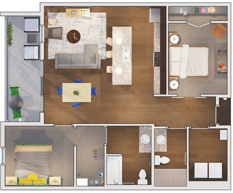 Floor plan for 2 beds, 2 baths, 1216 sqft
