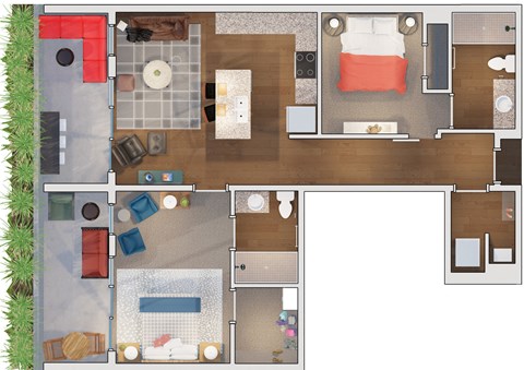 Floor plan for 2 beds, 2 baths, 1241 sqft