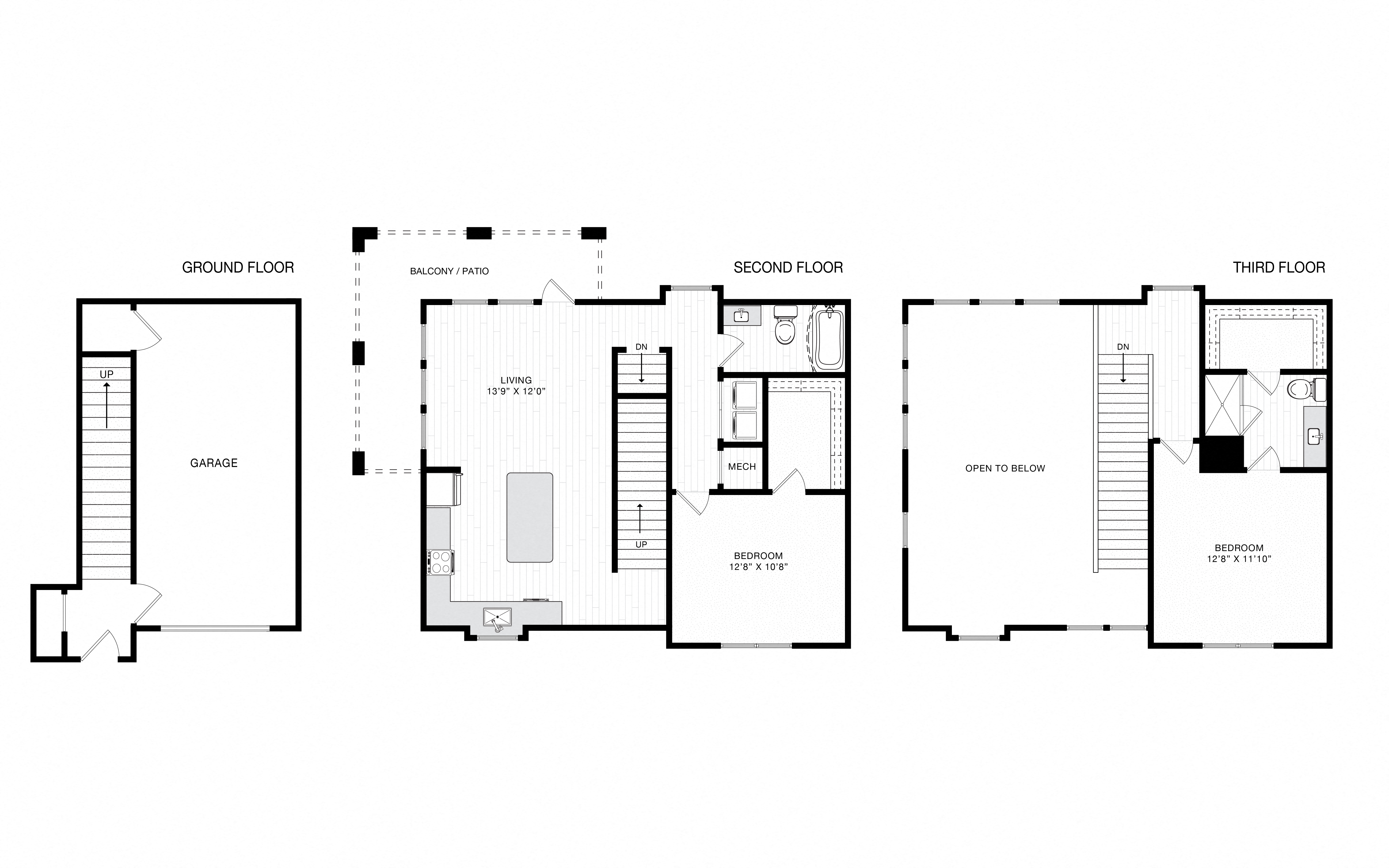 Floor plan for 2 beds, 2 baths, 1177 sqft