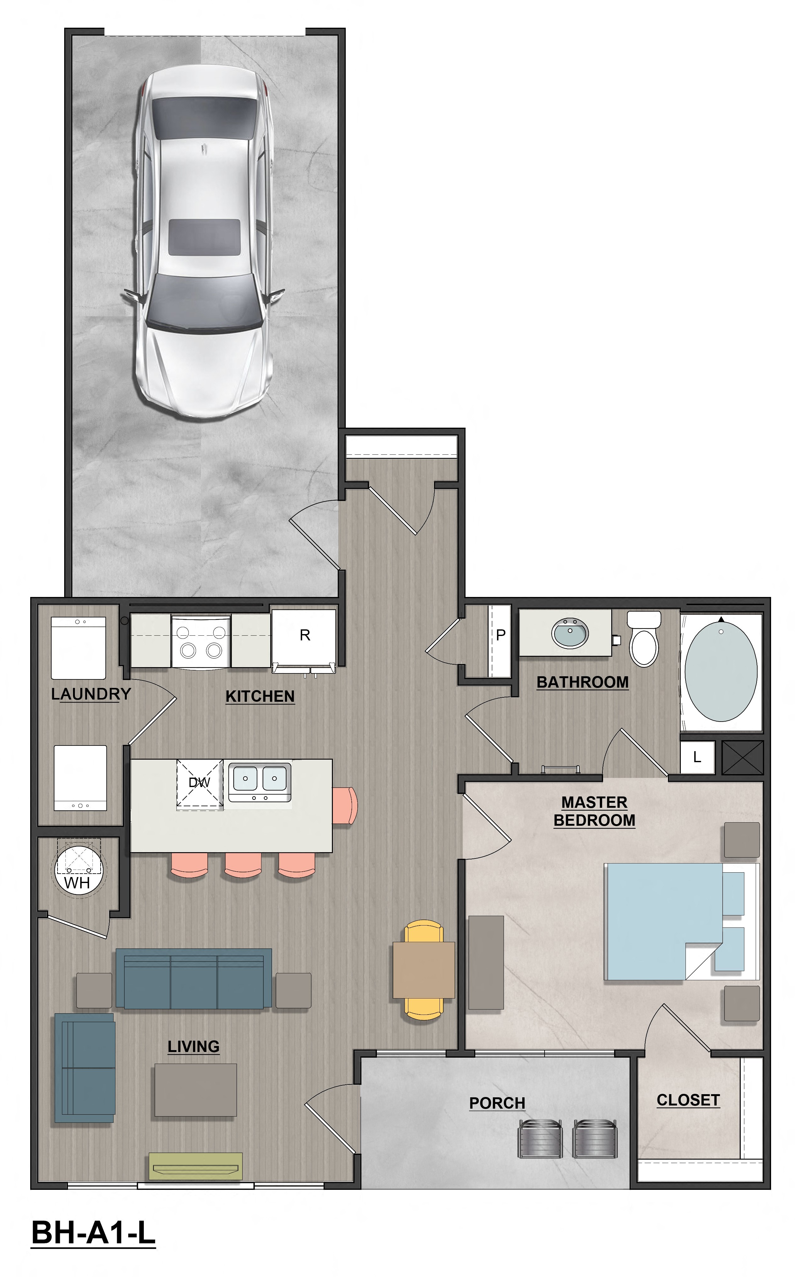 Floor plan for 1 bed, 1 bath, 776 sqft