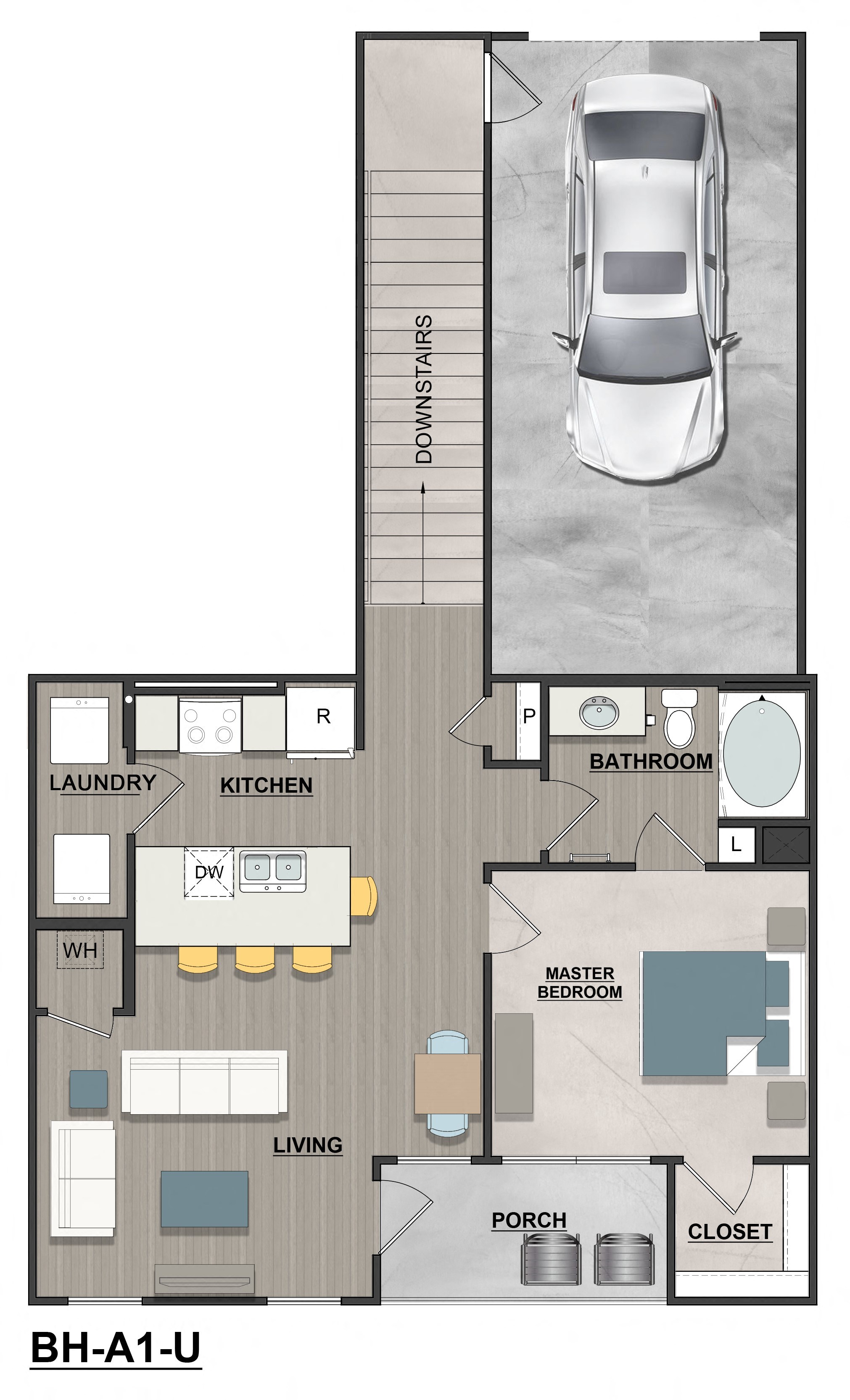 Floor plan for 1 bed, 1 bath, 873 sqft