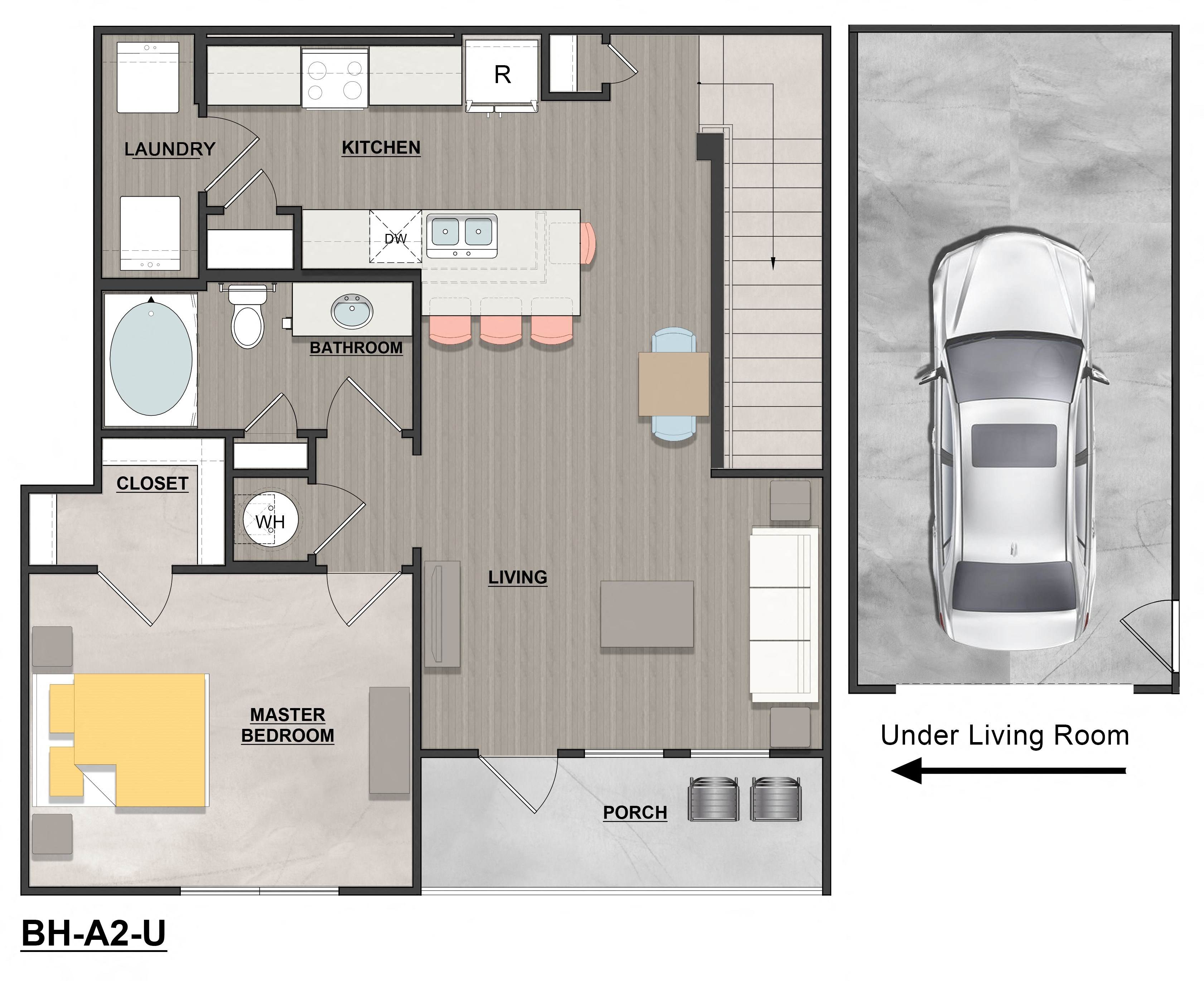 Floor plan for 1 bed, 1 bath, 872 sqft