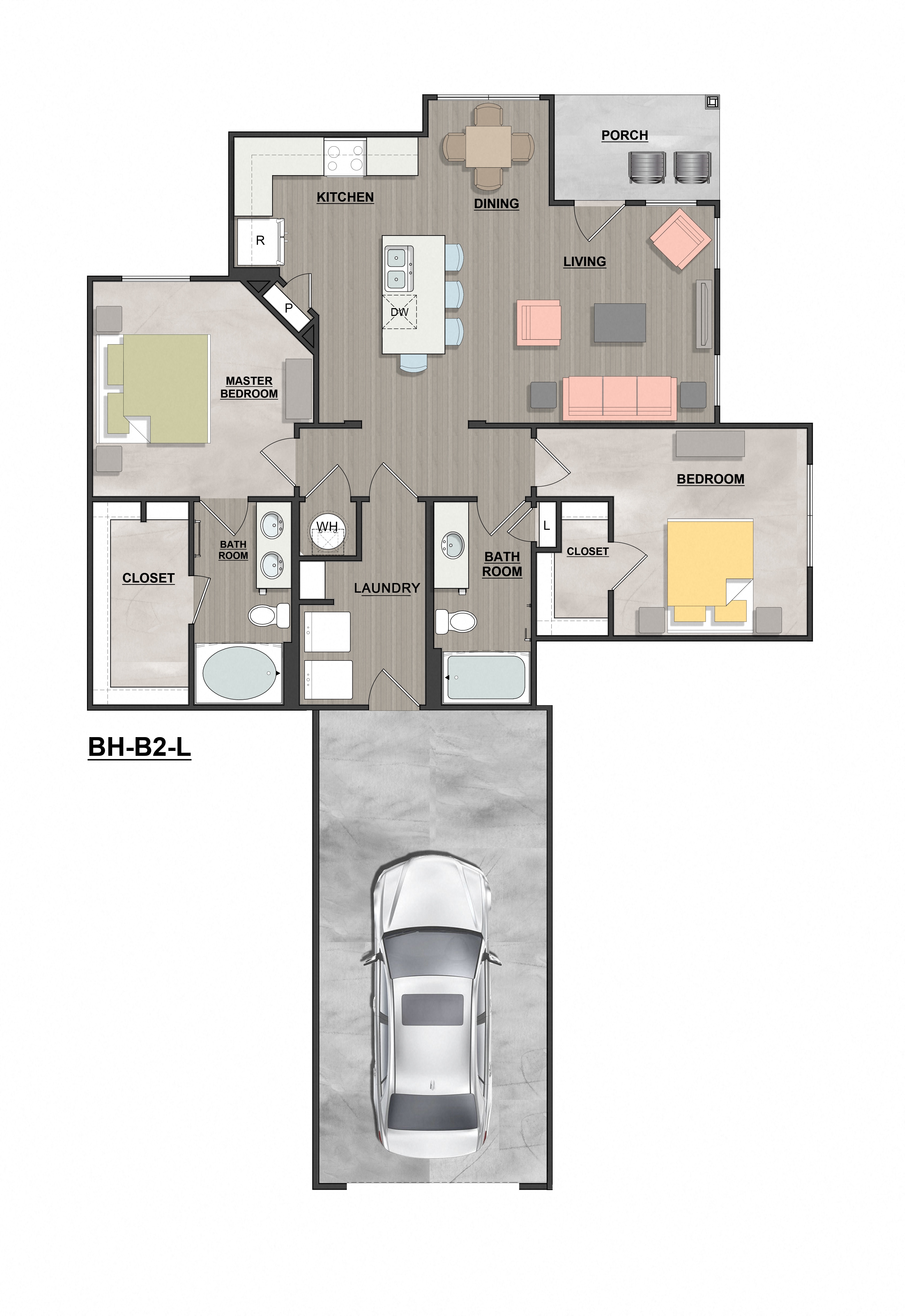 Floor plan for 2 beds, 2 baths, 1170 sqft