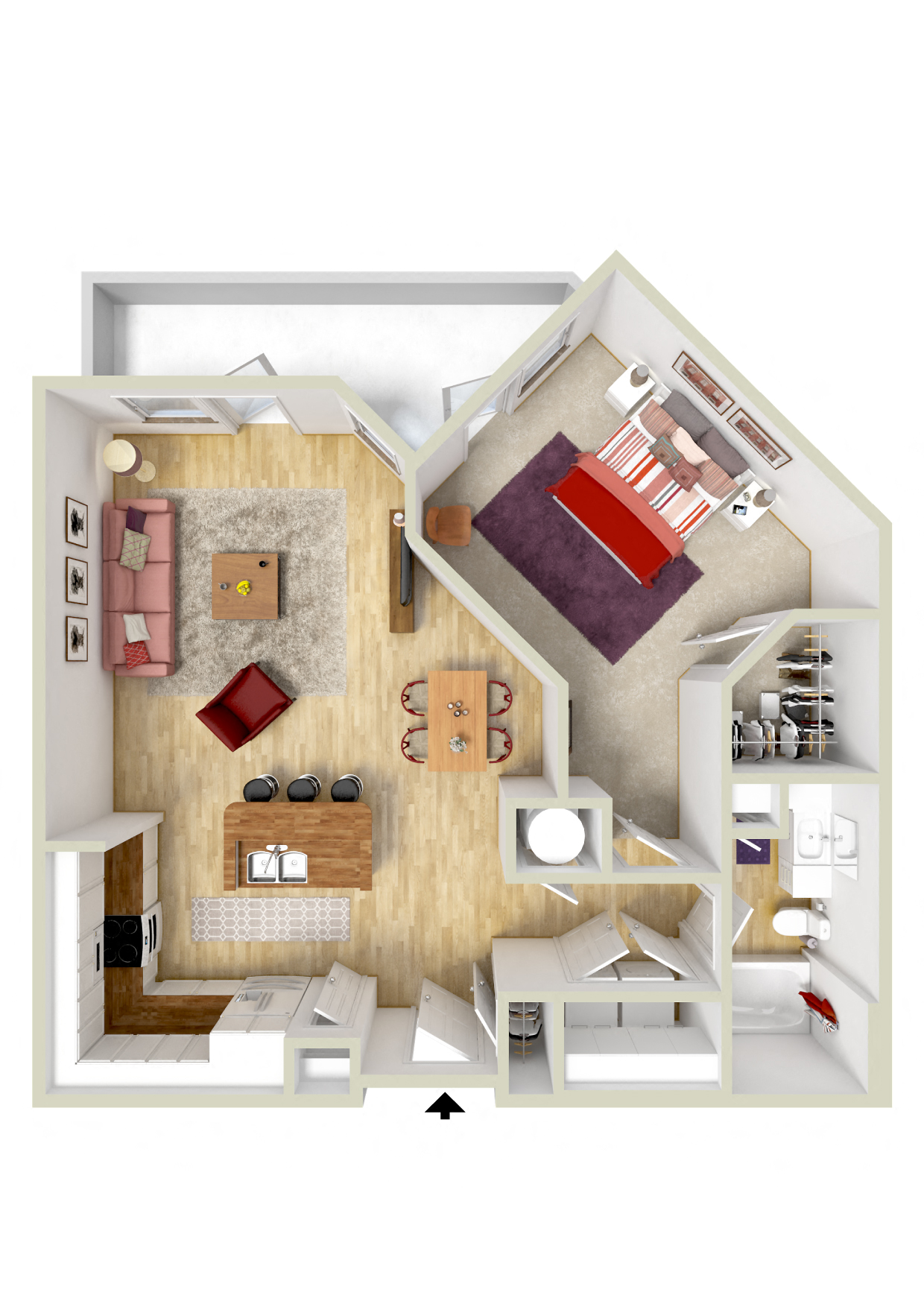 Floor plan for 1 bed, 1 bath, 928 sqft