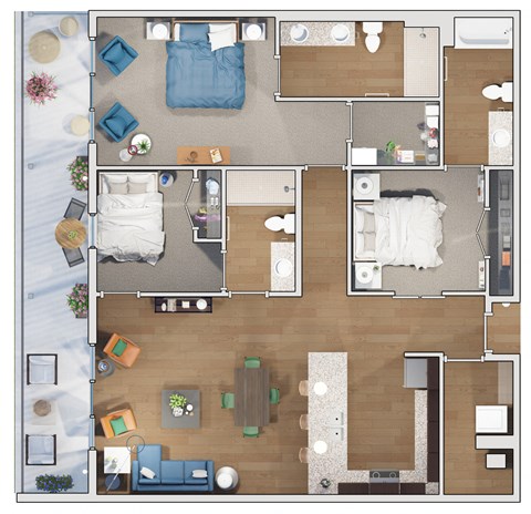 Floor plan for 3 beds, 3 baths, 1769 sqft