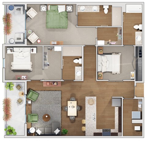 Floor plan for 3 beds, 3 baths, 1775 sqft