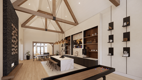 Charlotte apartment for rent - A modern kitchen with a dining table and chairs.