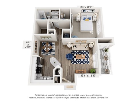 Floor plan for 1 bed, 1 bath, 750 sqft