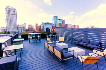 Rooftop deck with downtown views