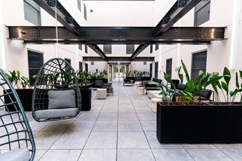 Courtyard with gathering spaces and fire pit