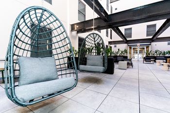 Courtyard with gathering spaces and fire pit