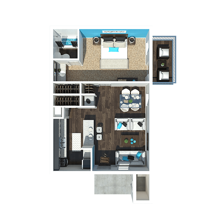 Floor plan for 1 bed, 1 bath, 700 sqft
