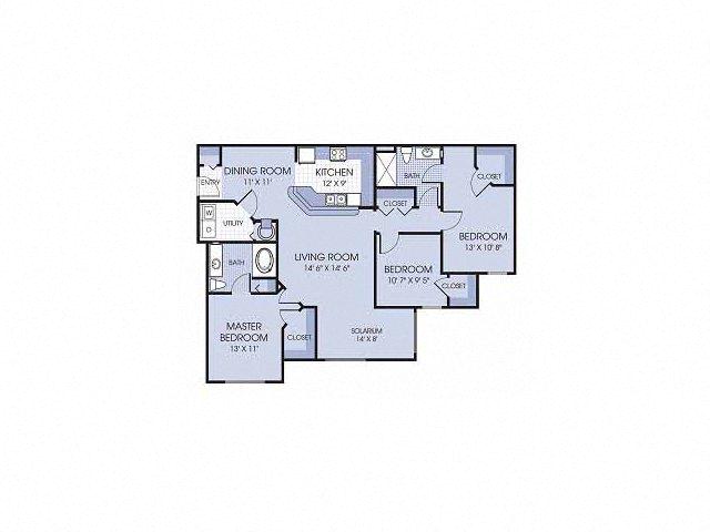 Floor plan for 3 beds, 2 baths, 1434 sqft