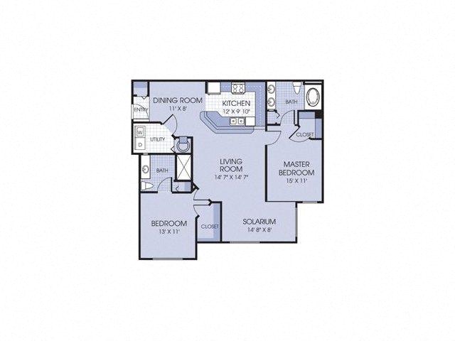 Floor plan for 2 beds, 2 baths, 1224 sqft