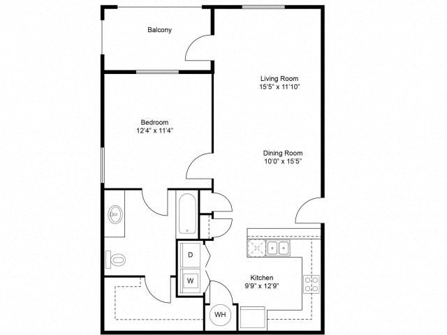 Floor plan for 1 bed, 1 bath, 759 sqft
