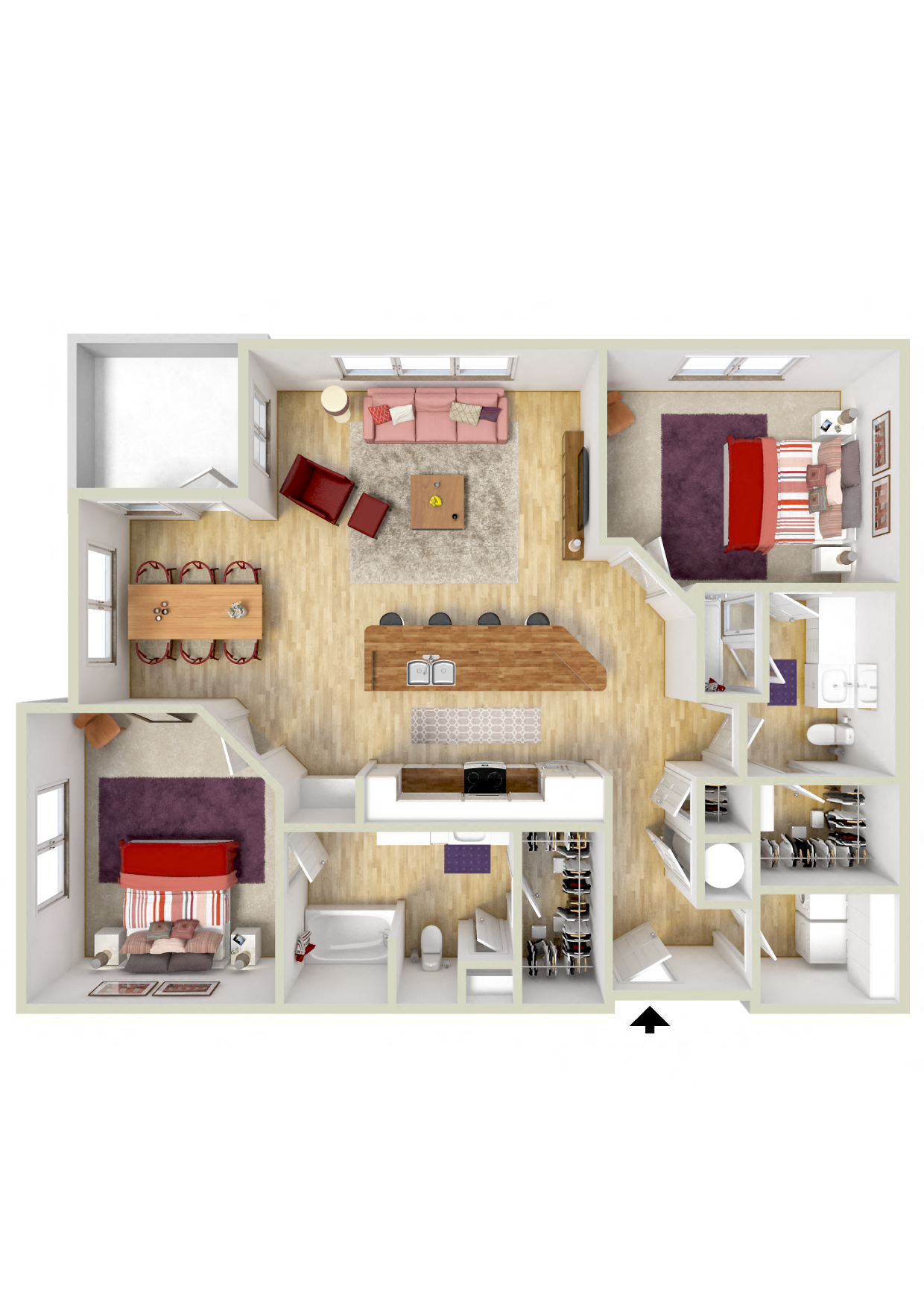 Floor plan for 2 beds, 2 baths, 1348 sqft