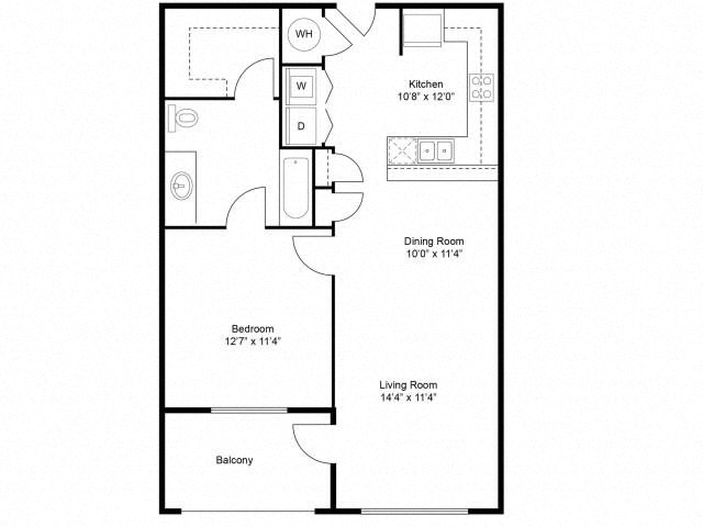 Floor plan for 1 bed, 1 bath, 758 sqft