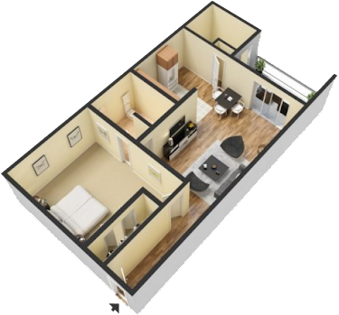 Floor plan for 1 bed, 1 bath, 600 sqft