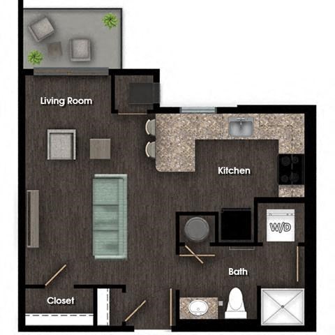 Floor plan for studio, 1 bath, 447 sqft
