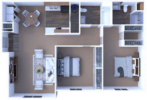 Floor plan for 2 beds, 2 baths, 960 sqft