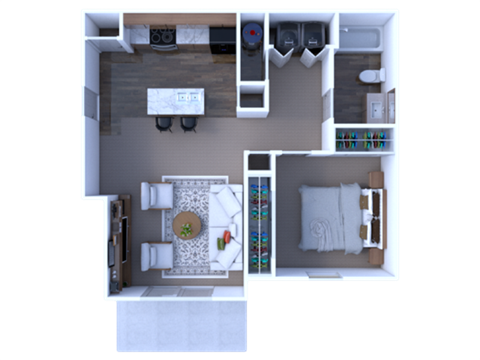 Floor plan for 1 bed, 1 bath, 681 sqft