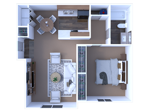 Floor plan for 1 bed, 1 bath, 685 sqft