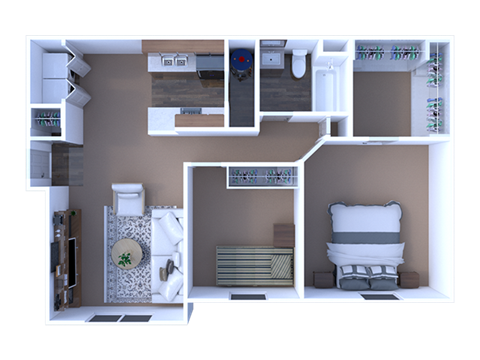 Floor plan for 2 beds, 1 bath, 965 sqft