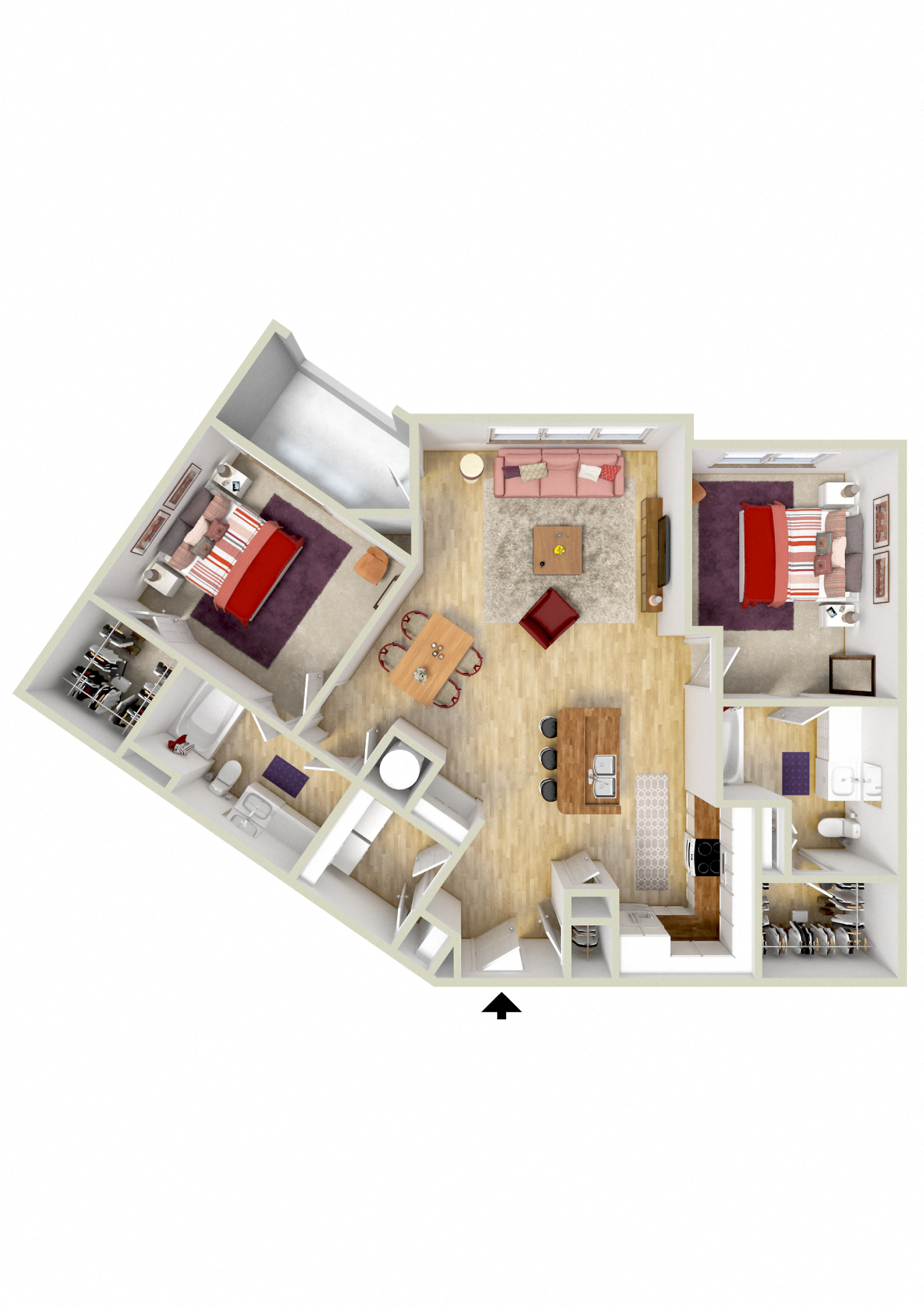 Floor plan for 2 beds, 2 baths, 1209 sqft