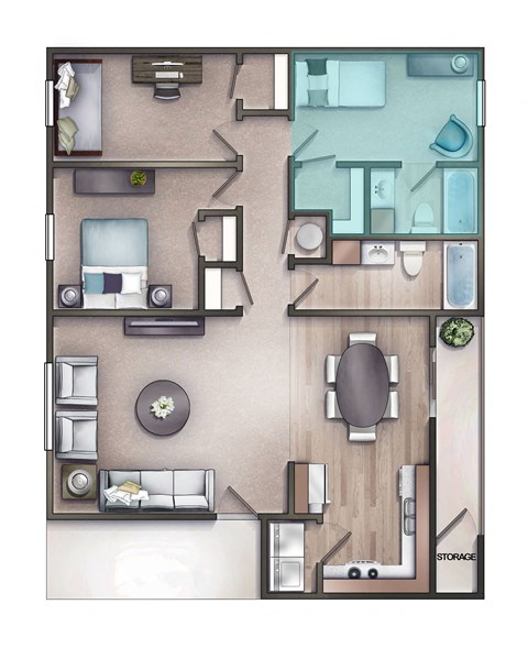 Floor plan for 3 beds, 2 baths