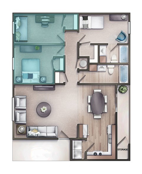 Floor plan for 3 beds, 2 baths