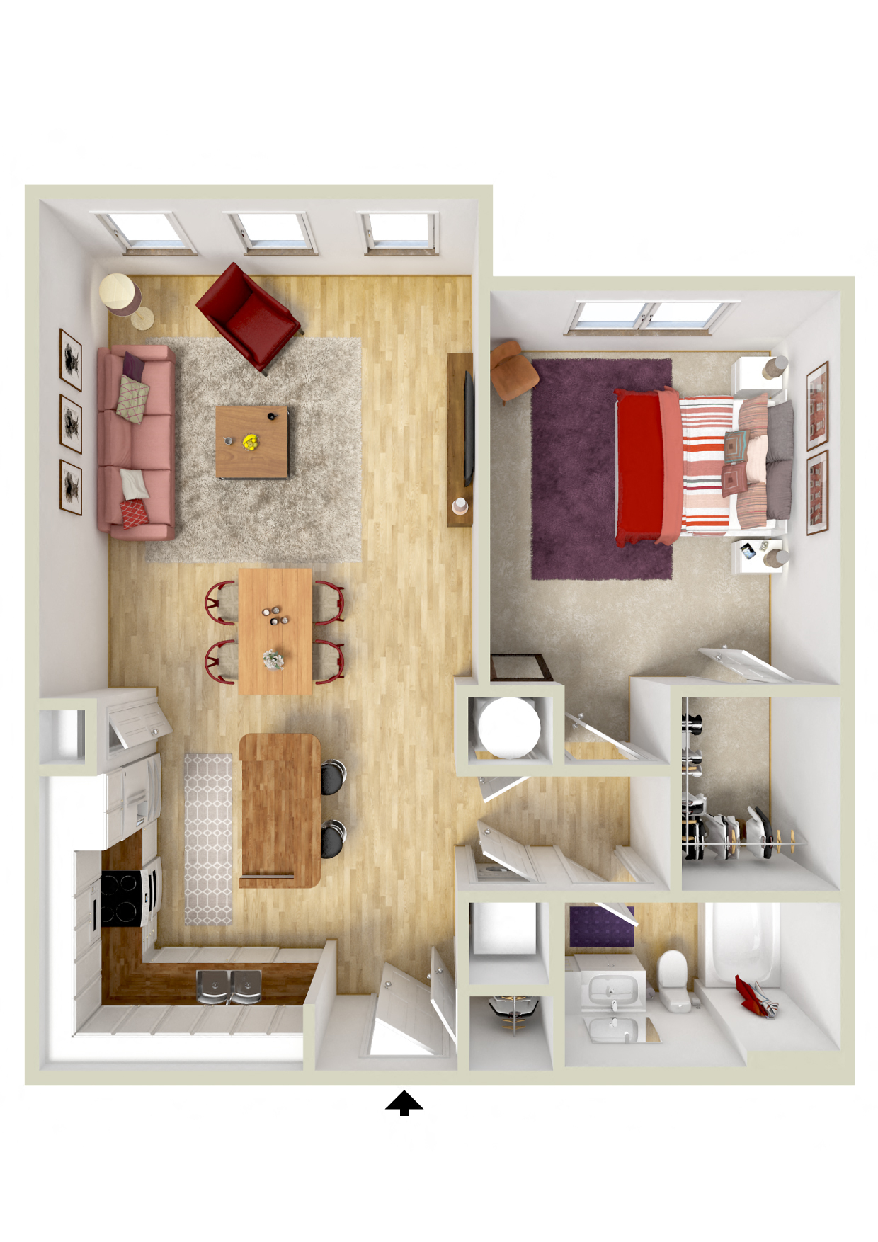 Floor plan for 1 bed, 1 bath, 813 sqft