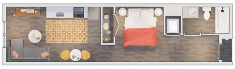 Floor plan for 1 bed, 1 bath, 484 sqft