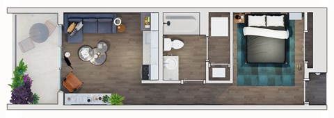 Floor plan for 1 bed, 1 bath, 593 sqft