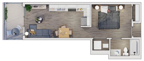 Floor plan for studio, 1 bath, 551 sqft