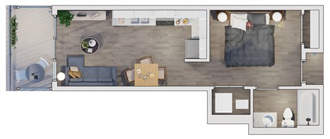 Floor plan for 1 bed, 1 bath, 551 sqft