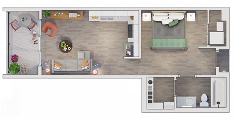 Floor plan for 1 bed, 1 bath, 660 sqft