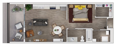 Floor plan for 1 bed, 1 bath, 770 sqft