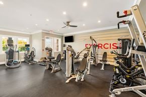 Baton Rouge apartment for rent - A gym with a variety of exercise equipment including treadmills, stationary bikes, and weight machines.