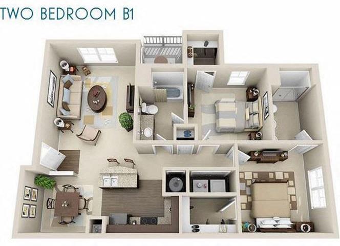 Floor plan for 2 beds, 2 baths, 1028 sqft