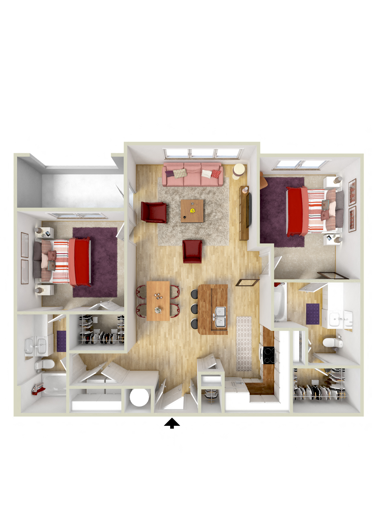 Floor plan for 2 beds, 2 baths, 1139 sqft