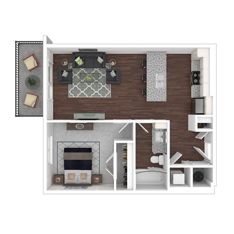 Floor plan for 1 bed, 1 bath, 625 sqft